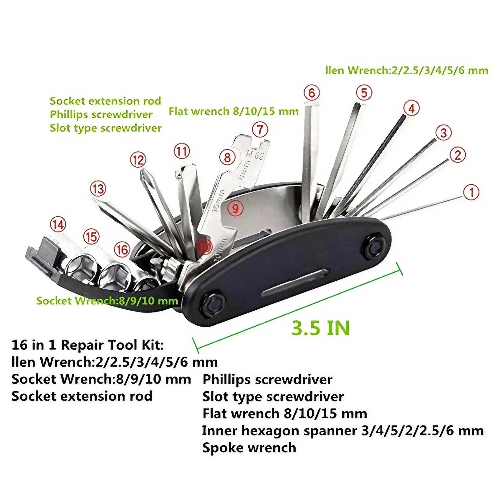 16 in 1 Multifunction Bicycle Repair Tools Kit Hex Spoke Cycling Screwdriver Tool MTB Mountain Cycling Bike Repair Tool