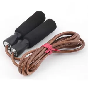 Adjustable Jump Rope With Leather Cord And Foam Handles