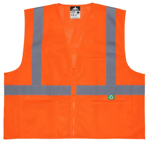 MCR Safety Recycled Mesh Vest,Orange,Class 2,Zip S