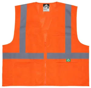 MCR Safety Recycled Mesh Vest,Orange,Class 2,Zip S