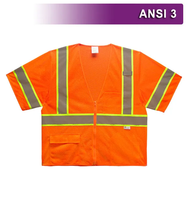 Reflective Apparel Economy Safety Vest: Hi Vis Vest: Zip Mesh Contrasting Tape: ANSI 3 (RAF-588-ET)